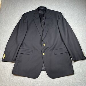 Brooks Brothers Brooksease Blazer Black Gold Buttons USA 44L Loro Piana Wool VTG